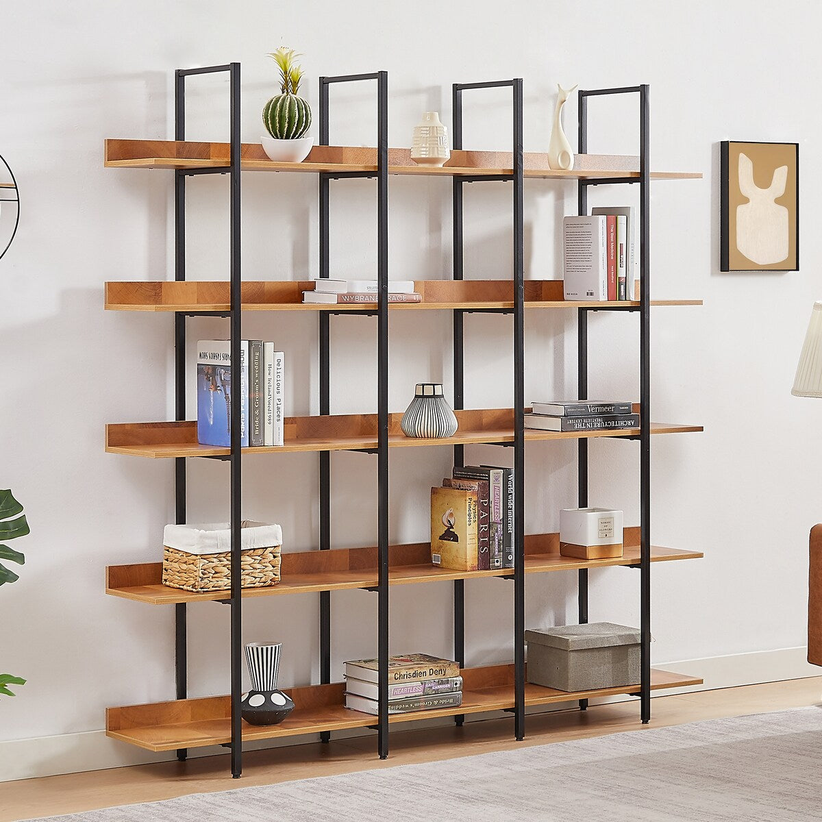 5 Tier Shelf Storage Home Office Open Bookshelf with Metal and MDF Board