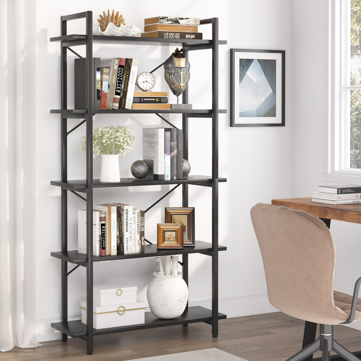 5 Tier Shelf Unit Bookshelf Bookcase for Living Room, Study, Home Office