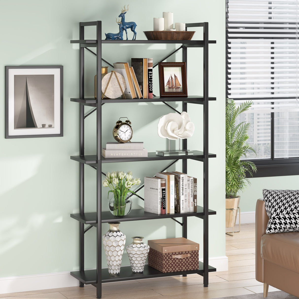 5 Tier Shelf Unit Bookshelf Bookcase for Living Room, Study, Home Office