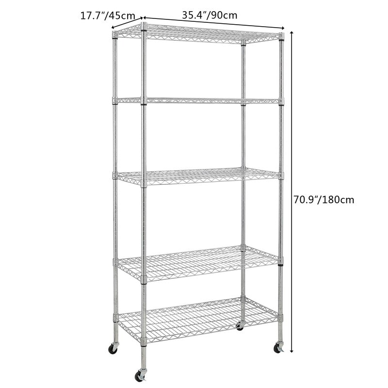 5-Tier Steel Wire Shelving with Wheels