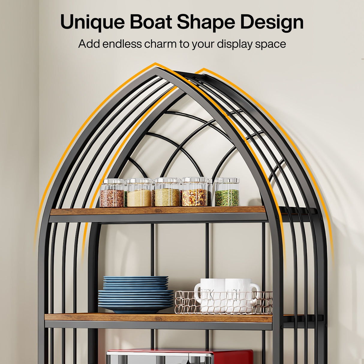 5-Tier Tall Bookshelf, 74.8-Inch Bookshelf, Industrial Curved Freestanding Display Shelf