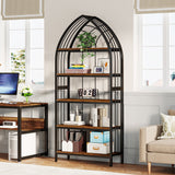 5-Tier Tall Bookshelf, 74.8-Inch Bookshelf, Industrial Curved Freestanding Display Shelf