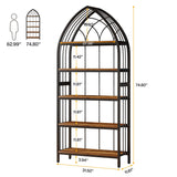 5-Tier Tall Bookshelf, 74.8-Inch Bookshelf, Industrial Curved Freestanding Display Shelf