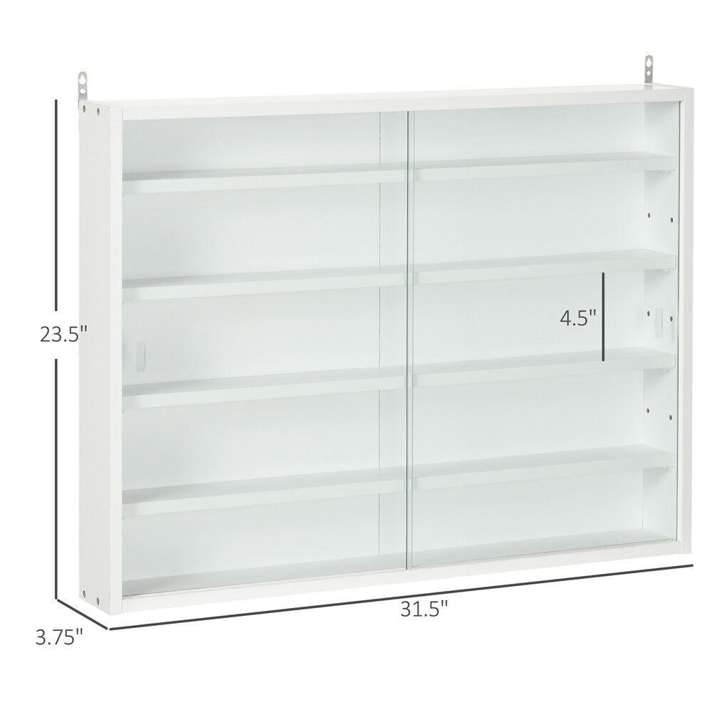 5-Tier Wall-Mounted Glass Display Cabinet with Adjustable Shelves