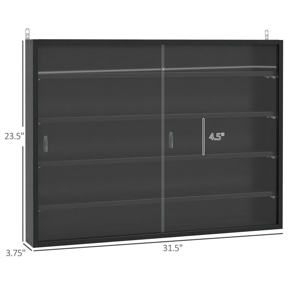 5-Tier Wall-Mounted Glass Display Cabinet with Adjustable Shelves