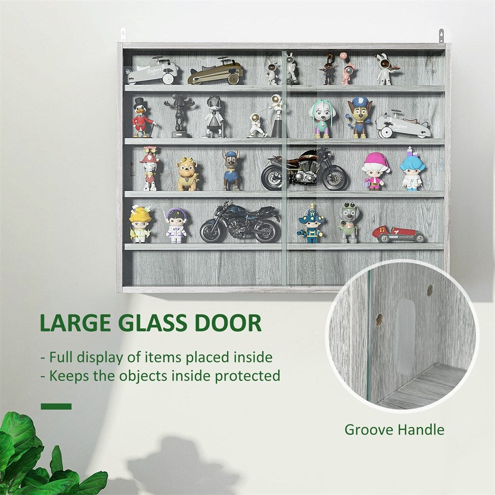 5-Tier Wall-Mounted Glass Display Cabinet with Adjustable Shelves