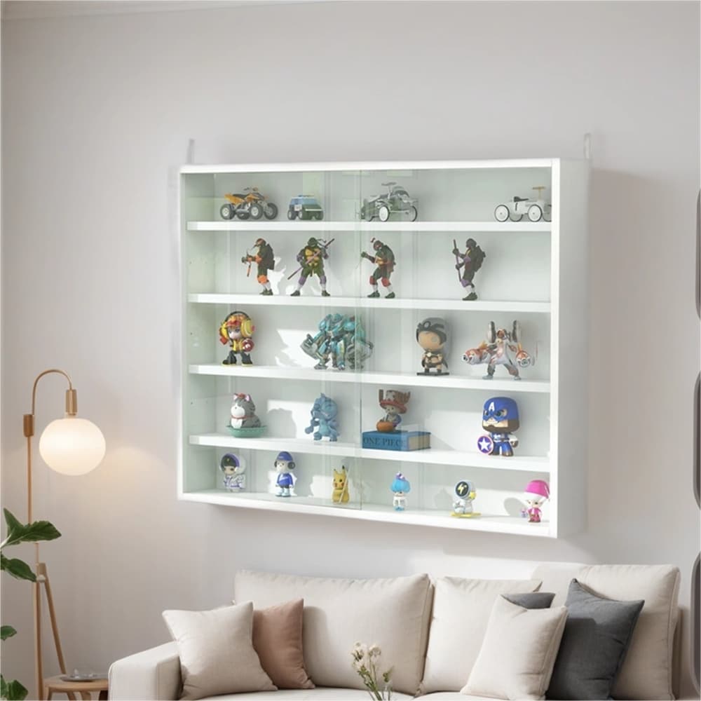 5-Tier Wall-Mounted Glass Display Cabinet with Adjustable Shelves