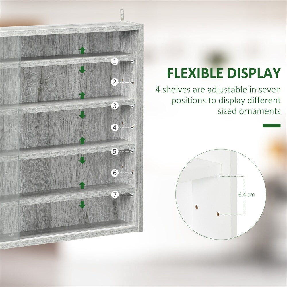 5-Tier Wall-Mounted Glass Display Cabinet with Adjustable Shelves