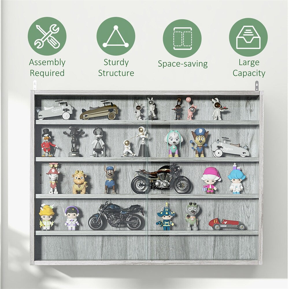 5-Tier Wall-Mounted Glass Display Cabinet with Adjustable Shelves