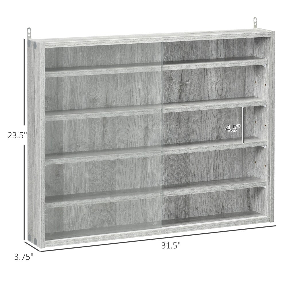 5-Tier Wall-Mounted Glass Display Cabinet with Adjustable Shelves