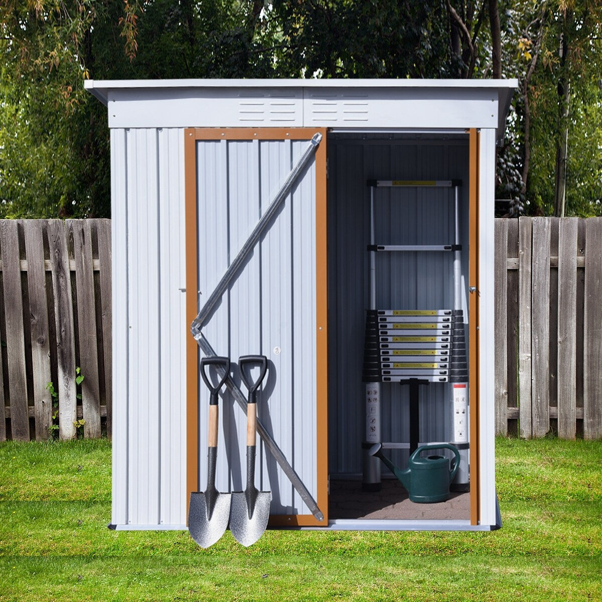 5 X 3 Ft Outdoor Storage Shed, Galvanized Metal Garden Shed With Lockable Doors, Tool Storage Shed For Patio Lawn Backyard