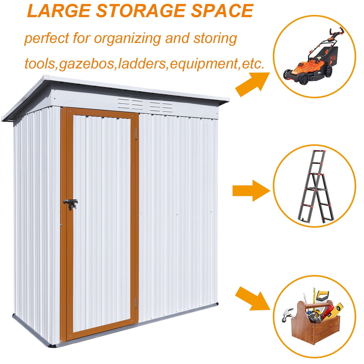 5 X 3 Ft Outdoor Storage Shed, Galvanized Metal Garden Shed With Lockable Doors, Tool Storage Shed For Patio Lawn Backyard
