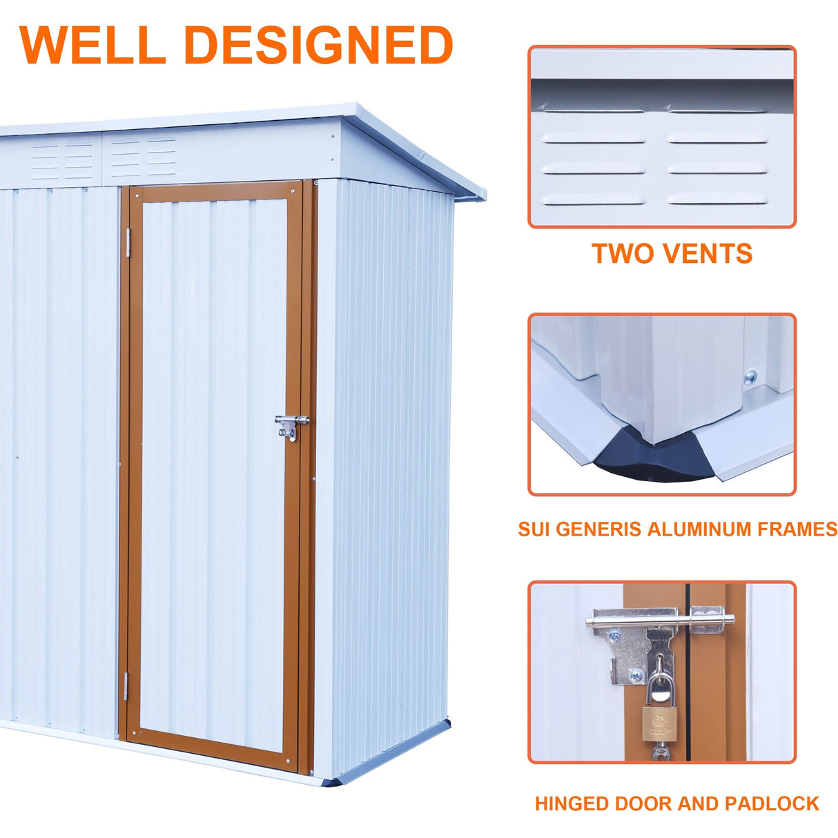 5 X 3 Ft Outdoor Storage Shed, Galvanized Metal Garden Shed With Lockable Doors, Tool Storage Shed For Patio Lawn Backyard