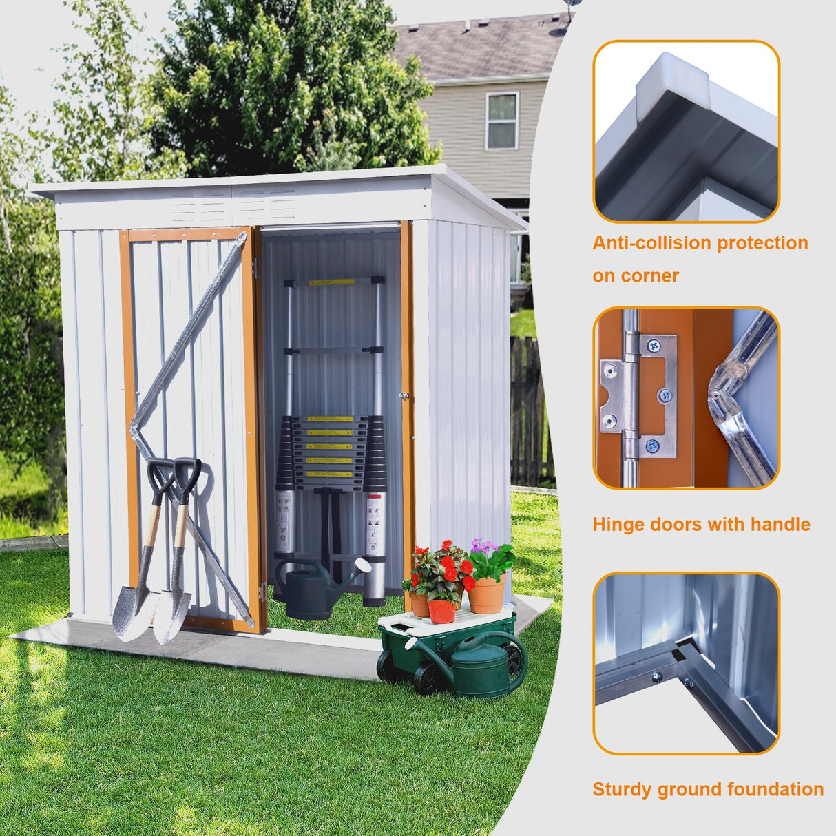 5 X 3 Ft Outdoor Storage Shed, Galvanized Metal Garden Shed With Lockable Doors, Tool Storage Shed For Patio Lawn Backyard