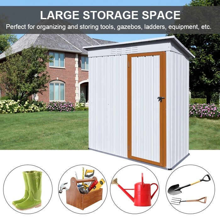 5 X 3 Ft Outdoor Storage Shed, Galvanized Metal Garden Shed With Lockable Doors, Tool Storage Shed For Patio Lawn Backyard