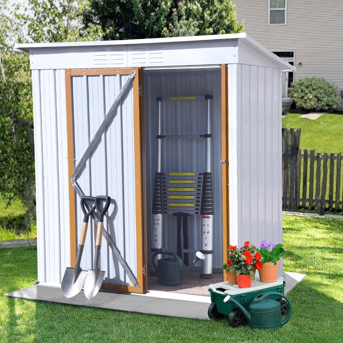 5 X 3 Ft Outdoor Storage Shed, Galvanized Metal Garden Shed With Lockable Doors, Tool Storage Shed For Patio Lawn Backyard