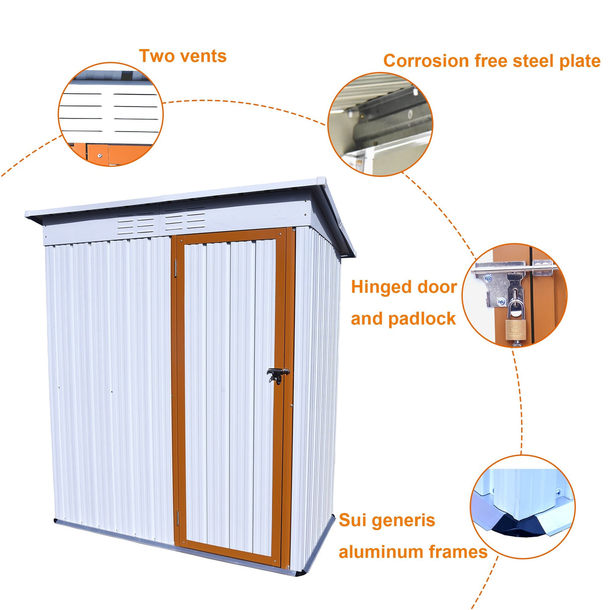 5 X 3 Ft Outdoor Storage Shed, Galvanized Metal Garden Shed With Lockable Doors, Tool Storage Shed For Patio Lawn Backyard