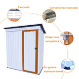 5 X 3 Ft Outdoor Storage Shed, Galvanized Metal Garden Shed With Lockable Doors, Tool Storage Shed For Patio Lawn Backyard