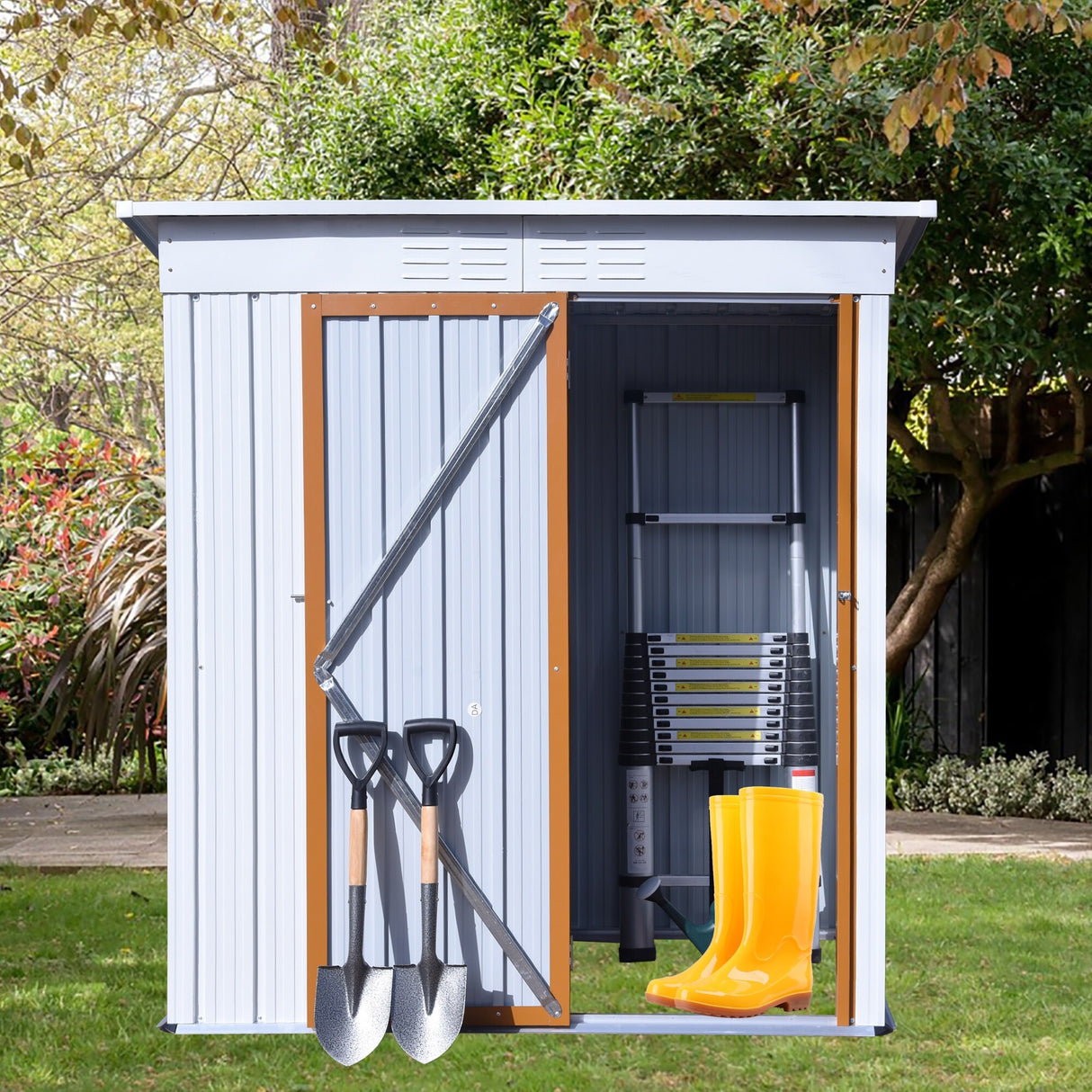 5 X 3 Ft Outdoor Storage Shed, Galvanized Metal Garden Shed With Lockable Doors, Tool Storage Shed For Patio Lawn Backyard