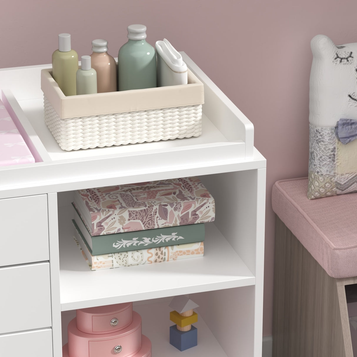 5-drawer Dresser Changing Table Large Dresser Chest 2-Shelves Cabinet