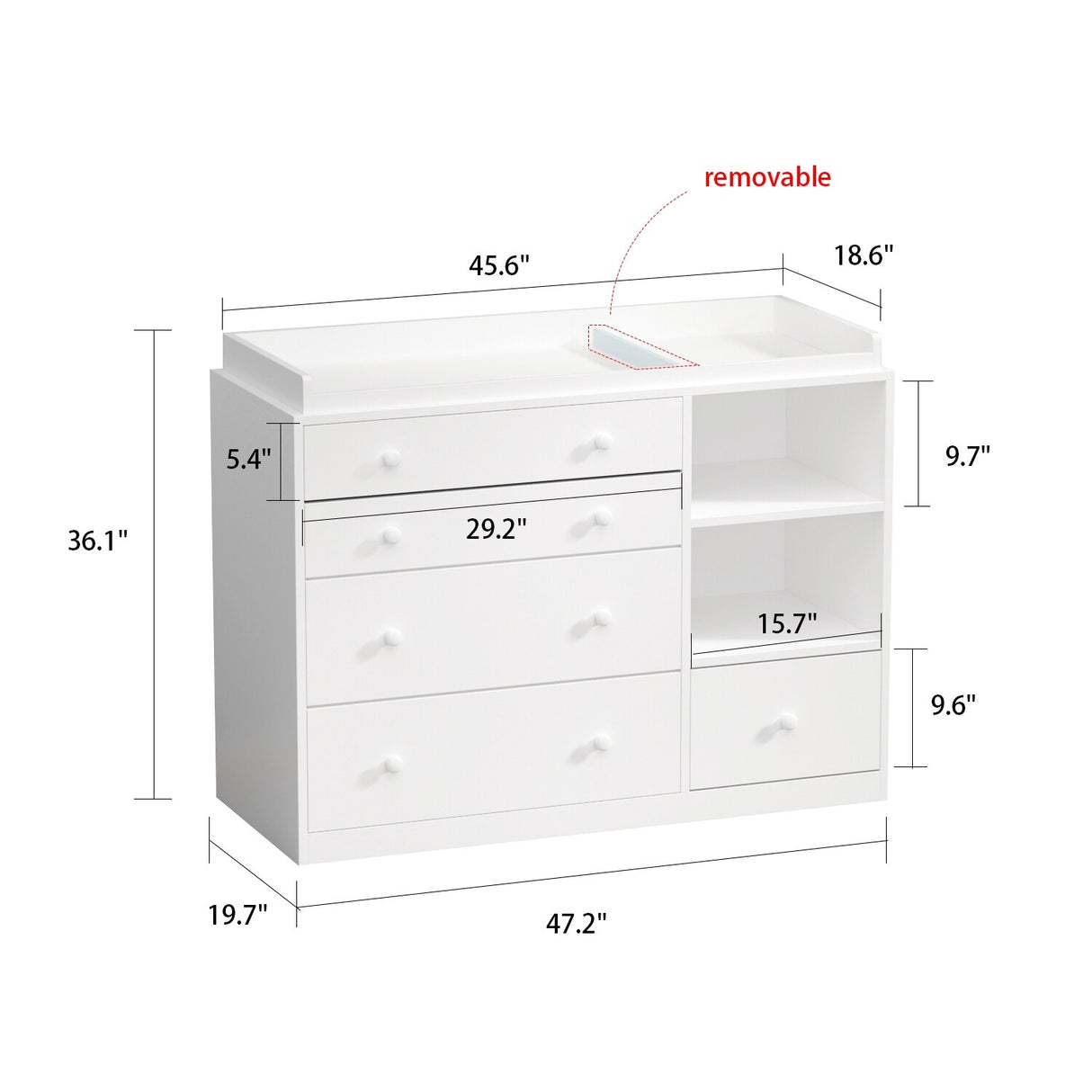 5-drawer Dresser Changing Table Large Dresser Chest 2-Shelves Cabinet