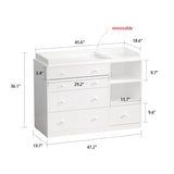 5-drawer Dresser Changing Table Large Dresser Chest 2-Shelves Cabinet