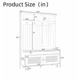 5-in-1 Entryway Bench with Shutter-shaped doors, Coat Rack, Cushion and 4 Sturdy Hooks, 47.2'' W Hall Tree