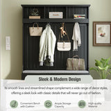 5-in-1 Entryway Bench with Shutter-shaped doors, Coat Rack, Cushion and 4 Sturdy Hooks, 47.2'' W Hall Tree