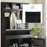 5-in-1 Entryway Bench with Shutter-shaped doors, Coat Rack, Cushion and 4 Sturdy Hooks, 47.2'' W Hall Tree