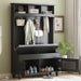 5-in-1 Entryway Bench with Shutter-shaped doors, Coat Rack, Cushion and 4 Sturdy Hooks, 47.2'' W Hall Tree