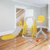 5 in 1 Slide with Swing, Basketball Hoops,Football Gate and Ringtoss