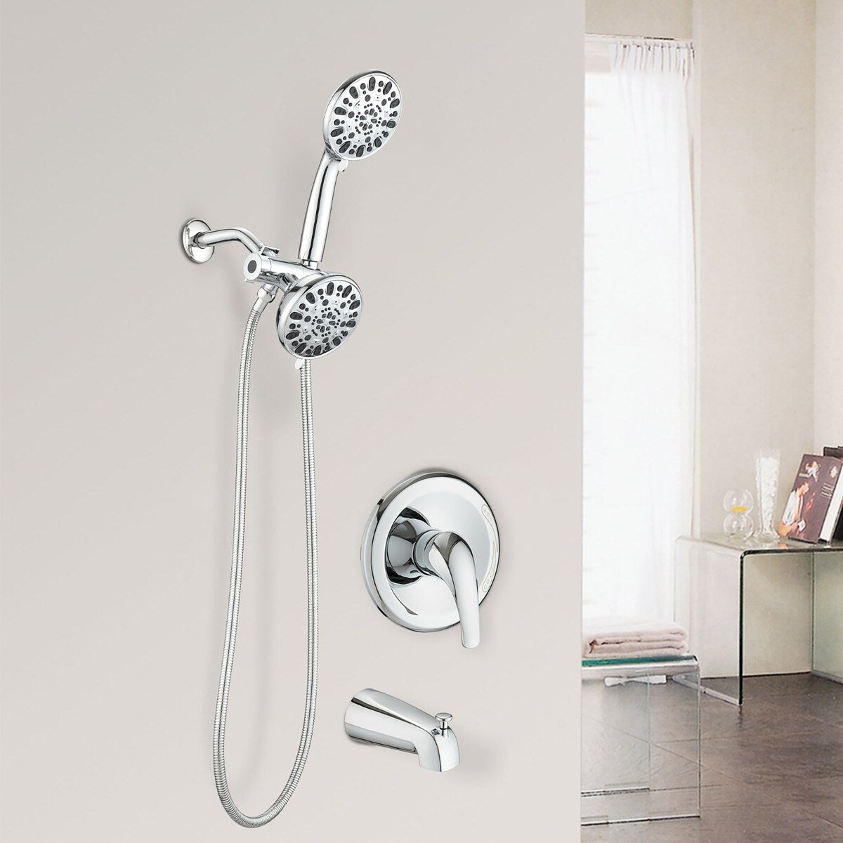 5 inch Wall-Mounted Round Completed Shower System with Handheld Shower and head shower and Tub Faucet