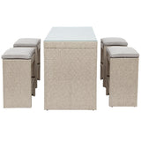 5-piece Rattan Outdoor Patio Furniture Set Bar Dining Table Set with 4 Stools