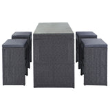 5-piece Rattan Outdoor Patio Furniture Set Bar Dining Table Set with 4 Stools