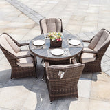 5-pieces Patio Wicker Round Dining Set with 4 Armchairs