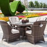 5-pieces Patio Wicker Round Dining Set with 4 Armchairs