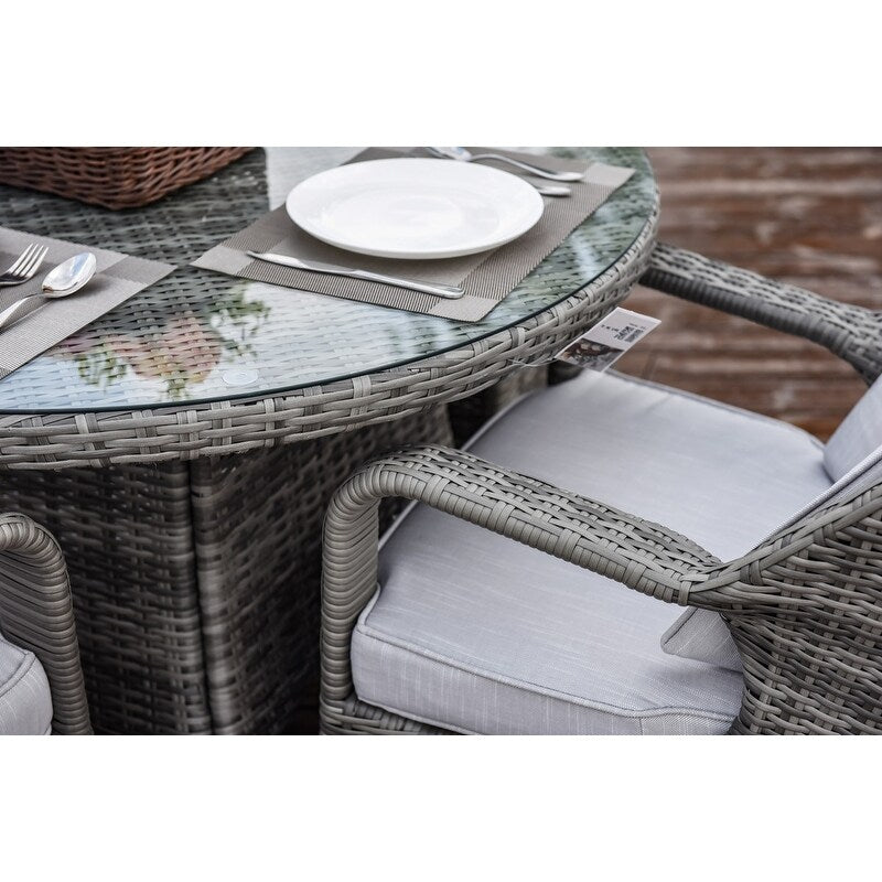 5-pieces Patio Wicker Round Dining Set with 4 Armchairs