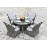 5-pieces Patio Wicker Round Dining Set with 4 Armchairs
