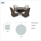 5-pieces Patio Wicker Round Dining Set with 4 Armchairs