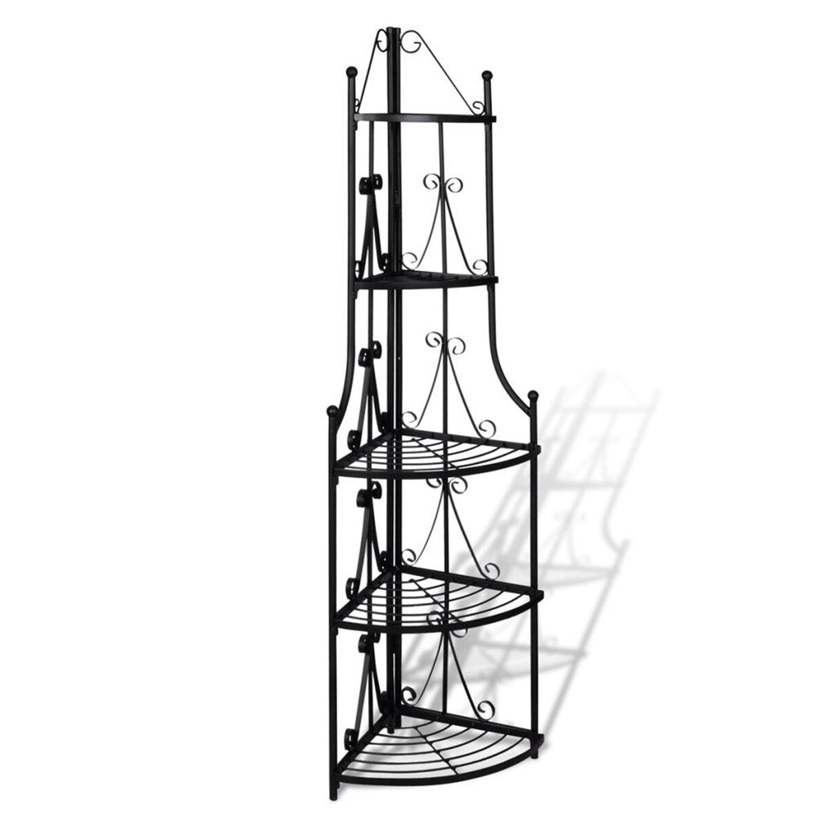 5-tier Wall Corner Plant Rack Black for Outdoor Patio