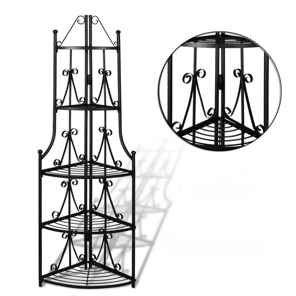 5-tier Wall Corner Plant Rack Black for Outdoor Patio