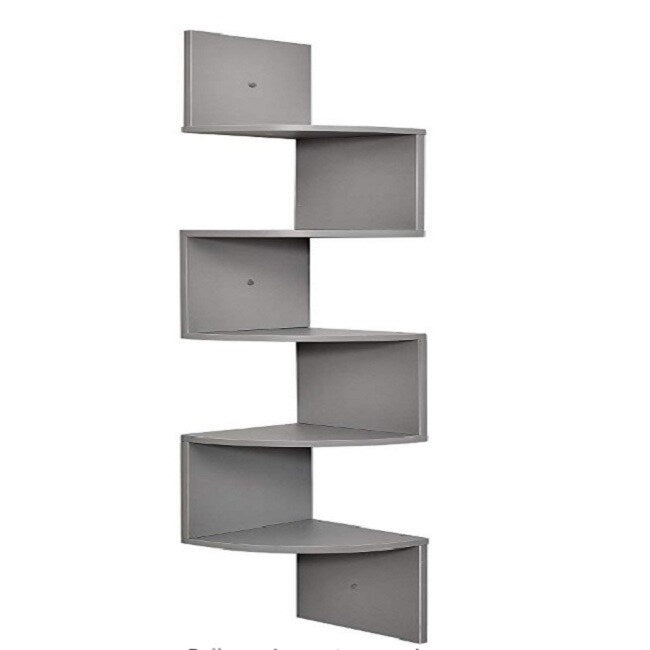 5 tiers Wall Shelf Wooden Mount Rack Home Furniture Gray