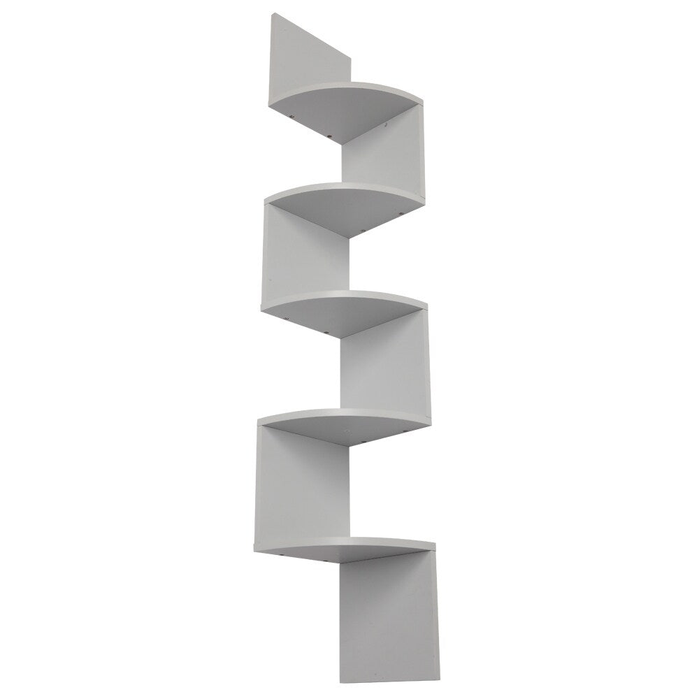 5 tiers Wall Shelf Wooden Mount Rack Home Furniture Gray