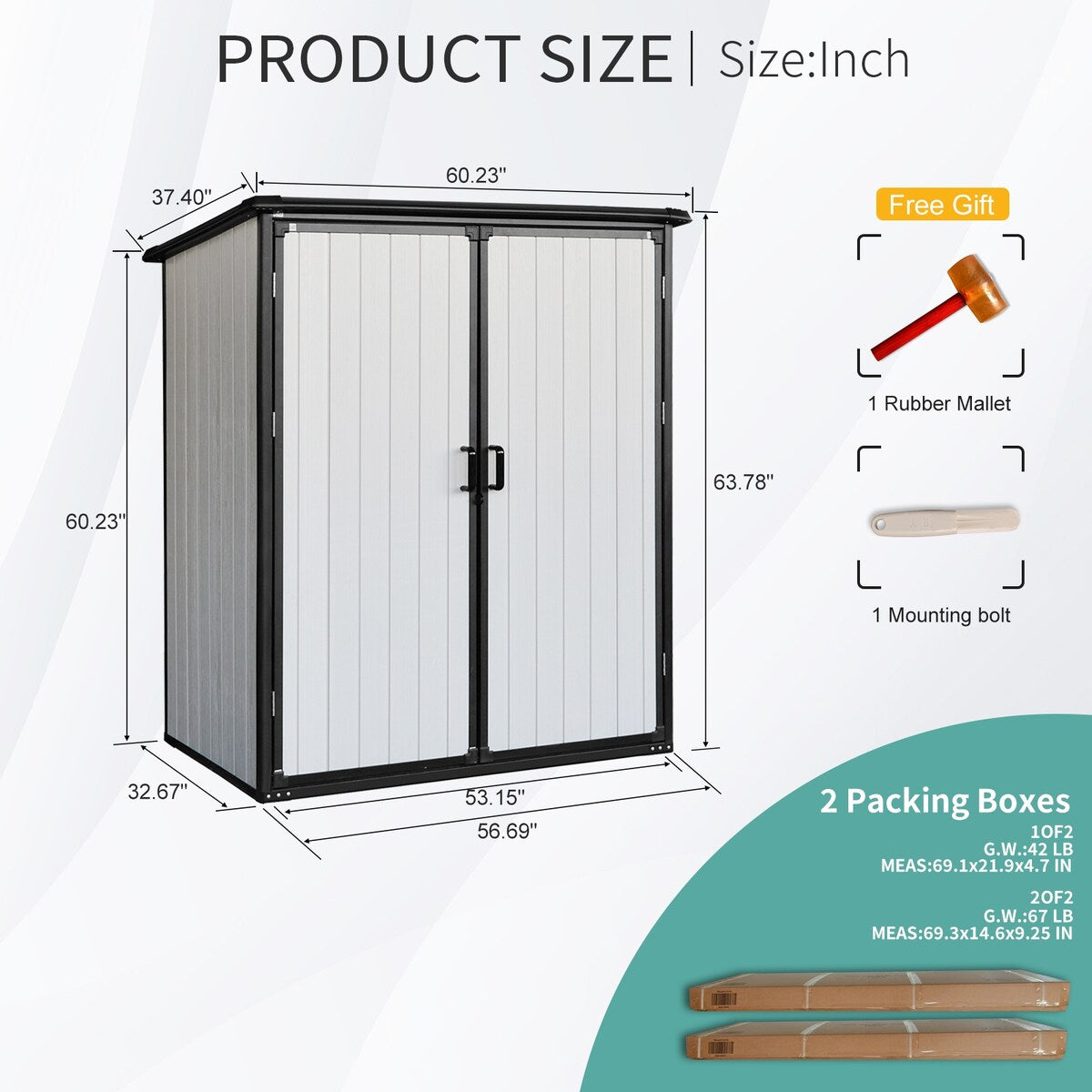 5 x 3FT Waterproof Resin Shed for Outdoor Storage, Lockable Doors - 5x3FT