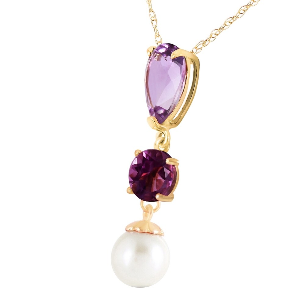 5.25 Carat 14K Solid Gold Necklace Purple Amethyst pearl