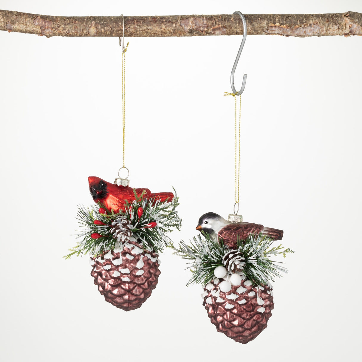 5.25"H Sullivans Cardinal Pinecone Ornament - Set of 2, Multicolored Christmas Ornaments - 3"L x 2.5"W x 5.25"H