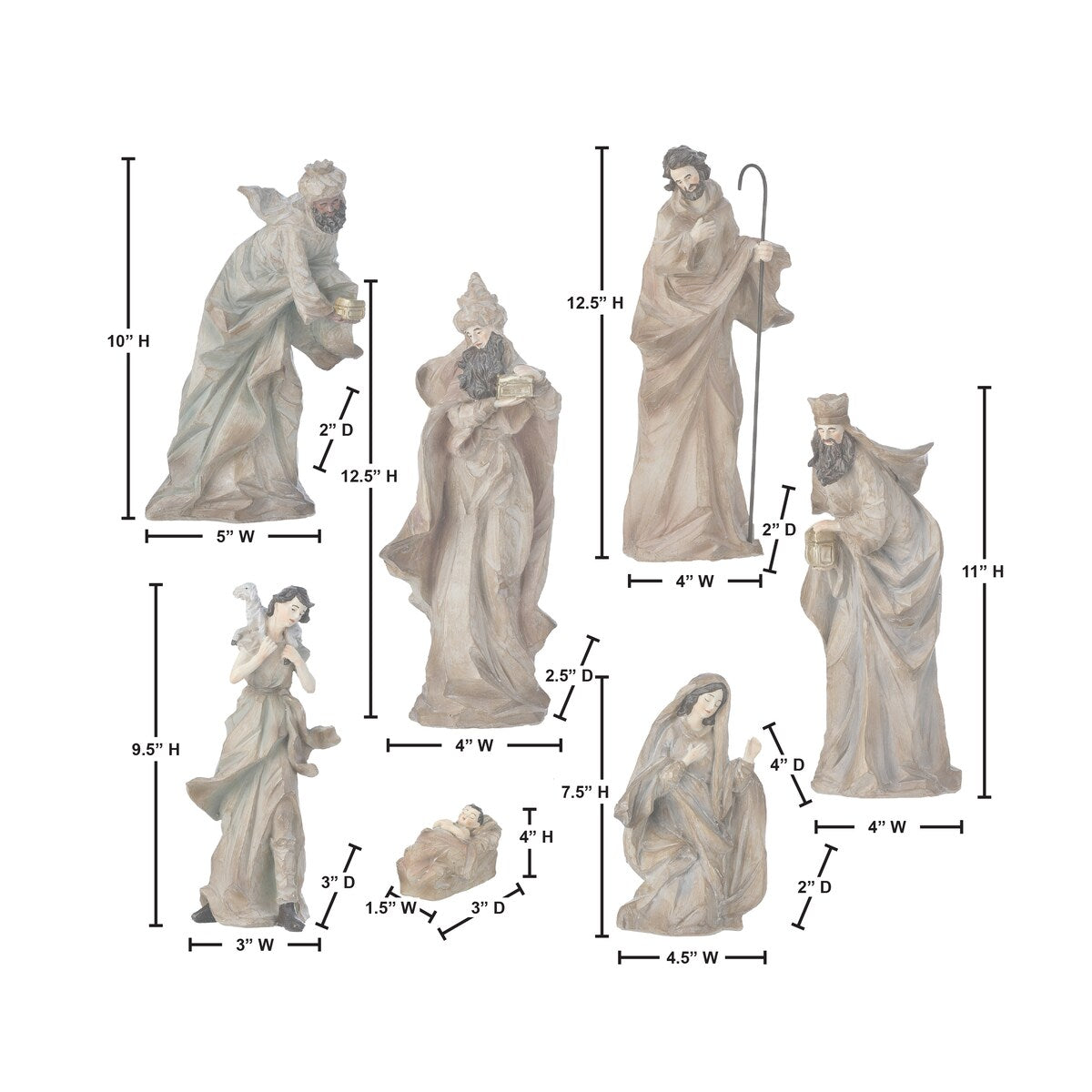 5.5-12.5" Resin Regal Nativity Set of 7