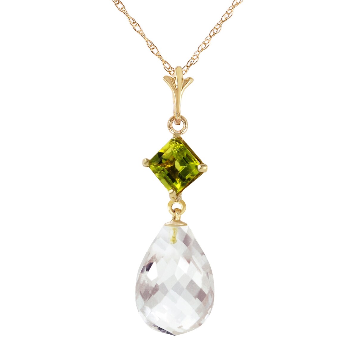 5.5 Carat 14K Solid Gold Gemstone Necklace Peridot White Topaz