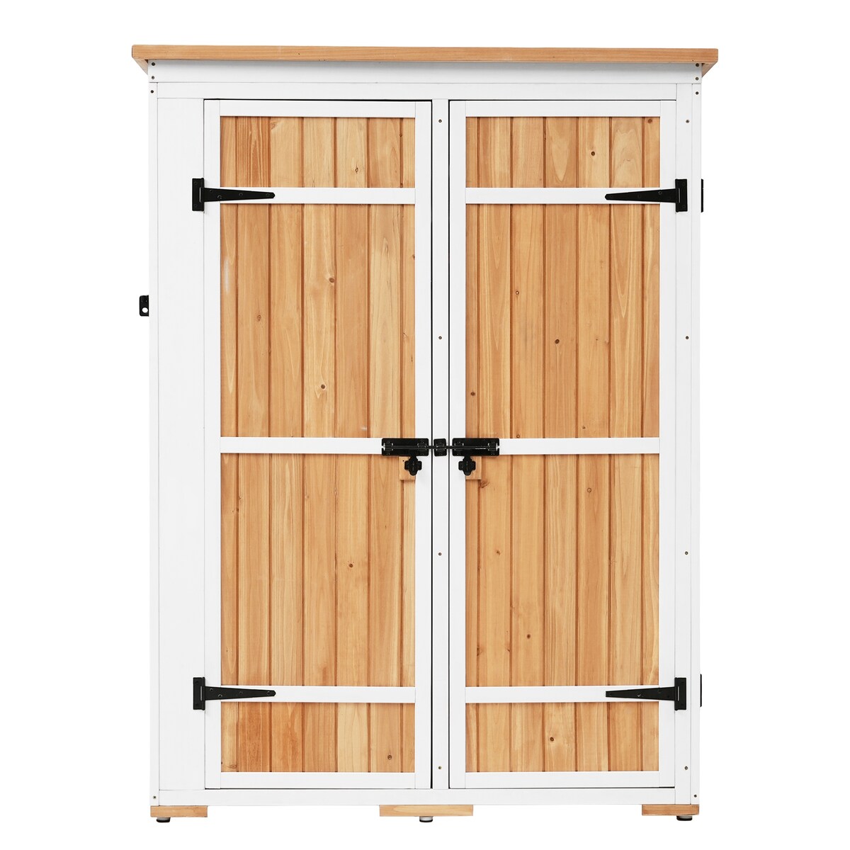 5.5ft Hx4.1ft L Outdoor Wood Storage Shed Garden Tool Organizer with Four Lockable Doors and Multiple-tier Shelves