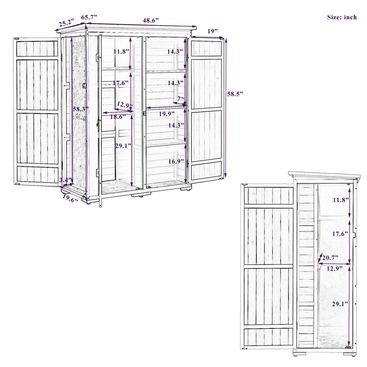 5.5ft Hx4.1ft L Outdoor Wood Storage Shed Garden Tool Organizer with Four Lockable Doors and Multiple-tier Shelves